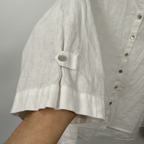 Habitat Clothes Button Tunic Top Large White Linen Blend Artsy Boxy Lagenlook - Picture 7 of 11